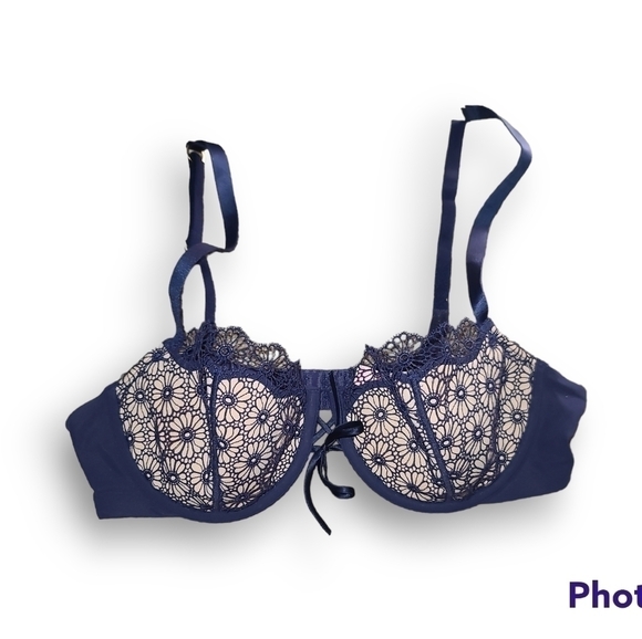 Victoria's Secret Other - Vs Very Sexy Navy Blue Tan Floral Lace Pushup Bra